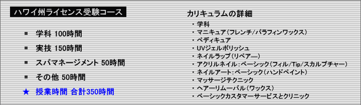 ハワイ州ネイルライセンス受験コースの授業カリキュラム