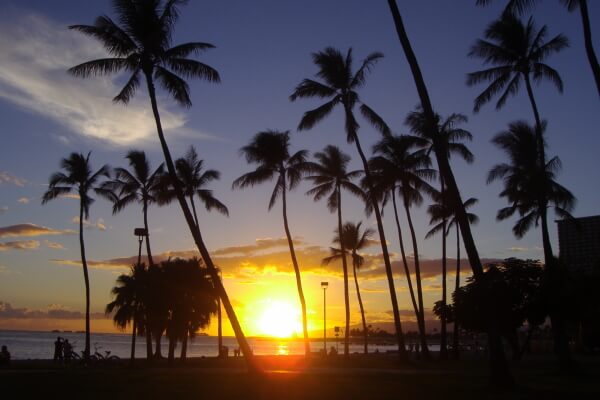ハワイの夕日の写真・画像
